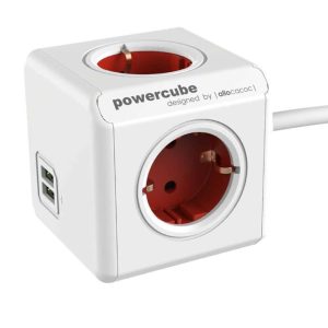 ALLOCACOC  PowerCube Original Extended USB| Πολύπριζο 4 θέσεων & 2 USB Κόκκινο 1402RD/DEEUPC